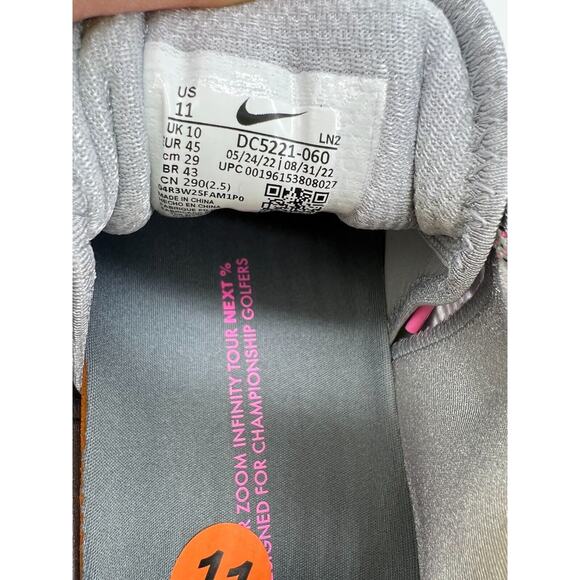 Nike Air Zoom Infinity Tour Next% Gray/Pink Golf Shoes DC5221-060 Men's 11 NEW - Picture 3 of 12